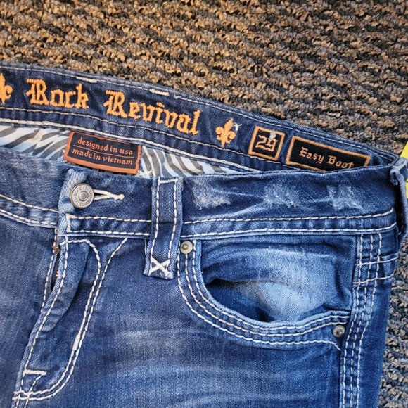 Rock Revival Mandell Easy Boot Jeans Size 29 Embroidered Pocket Rocks - Picture 5 of 15